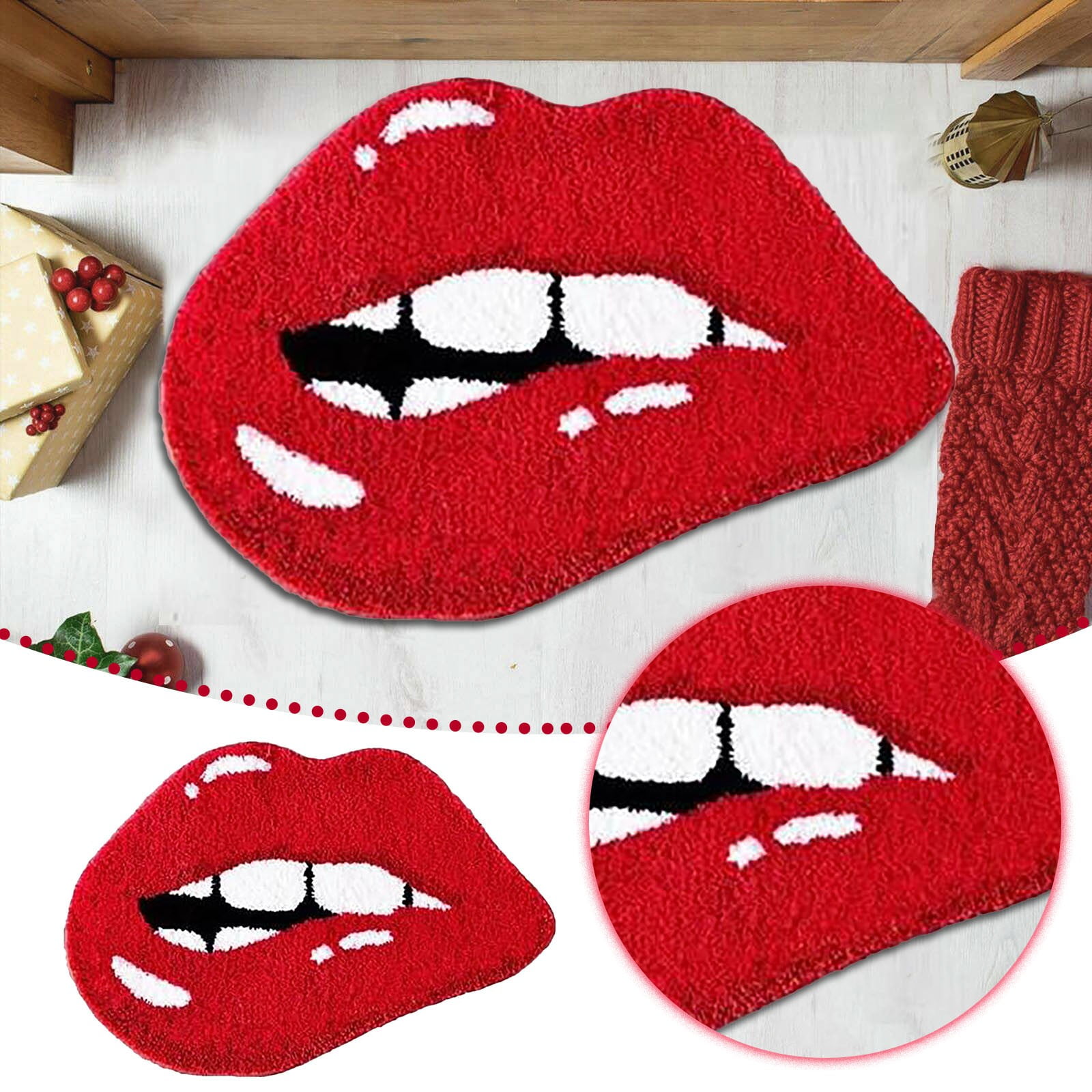 Home Textile Red Lips Floor Mat Valentine's Day Flaming Red Lips Modern