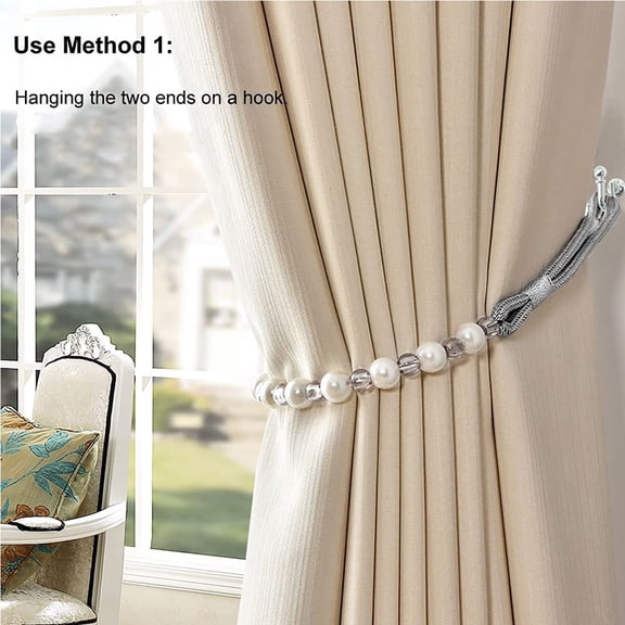 Home Textile Storage,2 Pack Acrylic Pearl Curtain Tie Backs Curtain Hooks Elegant Beads Curtain Rope Straps Decorative Holdbacks Curtain Holders 29in