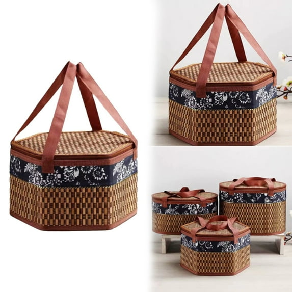 Home Textile Storage,Basket Woven Picnic Storage Rattan Wicker Egg Serving Gift Baskets Food Vintage Organizer Fruit Lid Hyacinth