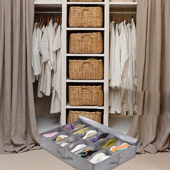 Home Textile Storage Bedroom Underbed Shoe Storage Foldable Organizer with Lid for Visible Shoe and Item Storage Solution