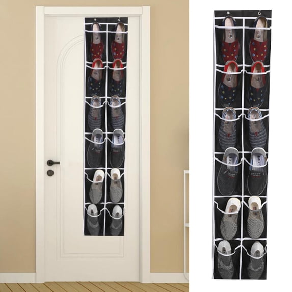 Home Textile Storage Category Practical Door Hanging Shoe Organizer with 12 Mesh Pockets and Metal Hooks for Behind-Door Use