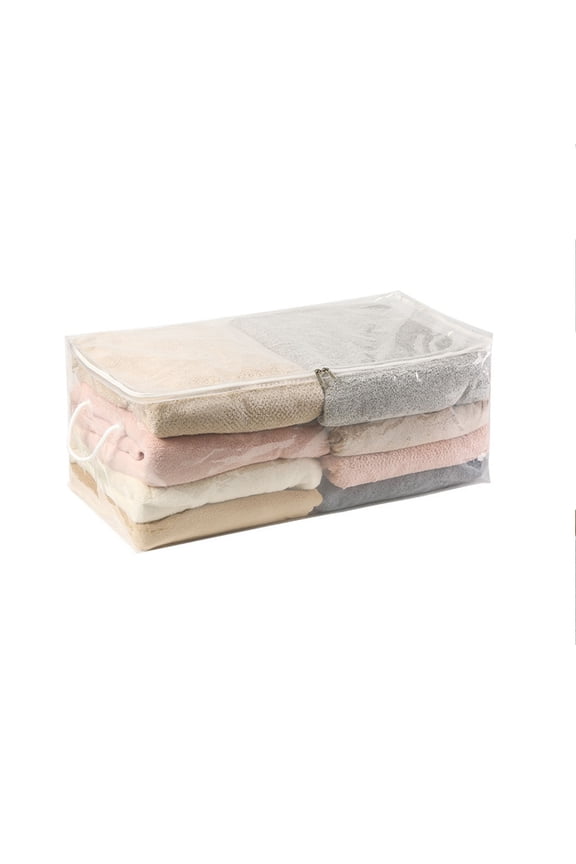 Home Textile Storage Clear Organizer for Large Capacity Wardrobe and Home Storage Pouch Bed Sheet Sweater Travel Container, 61x30x25 cm, Clear B