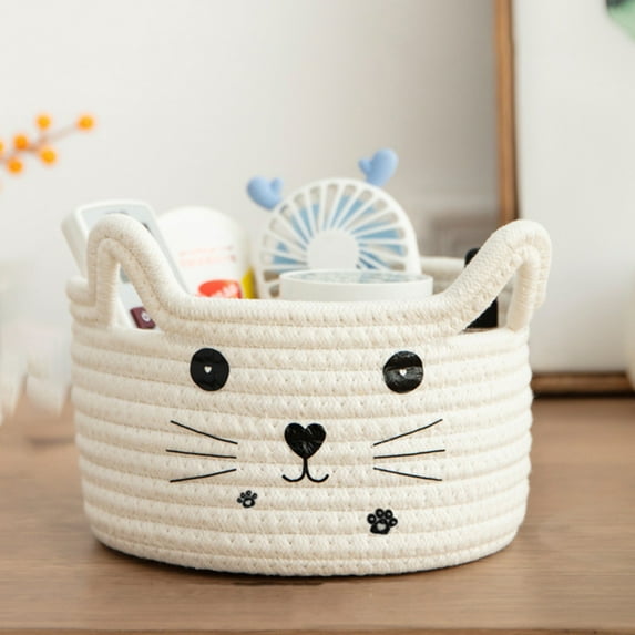 Home Textile Storage,Cotton Rope Baskets Toy Storage Cat Ears Decorative Baskets For Storage Animal Design Toy Storage Organizer Baby Hamper