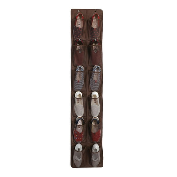 Home Textile Storage Door Hanging Shoe Organizer with 12 Mesh Pockets Over the Door Shoe Rack and Metal Hooks Space Saving Hanging Door Storage and Easy to Install,168 cm×30 cm,Red brown