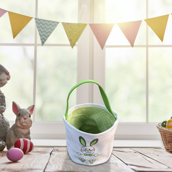 Home Textile Storage,Easter Basket Holiday Rabbit Bunny Printed Canvas Gift Carry Candy Bag