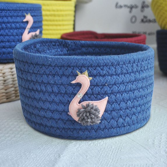 Home Textile Storage,Flower Mini Woven Basket Round Cotton Rope Basket Small Storage Basket