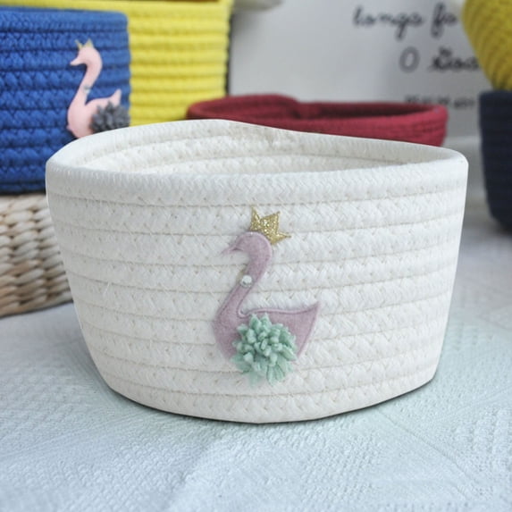 Home Textile Storage,Flower Mini Woven Basket Round Cotton Rope Basket Small Storage Basket