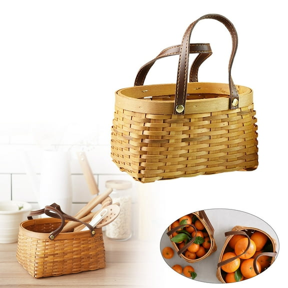Home Textile Storage,Hanging Wicker Basket Hand Woven Wood Storage Basket Portable Wall Hanging Flower Basket Organizer Fruit Vegetable Rattan Box Home Decoration Height