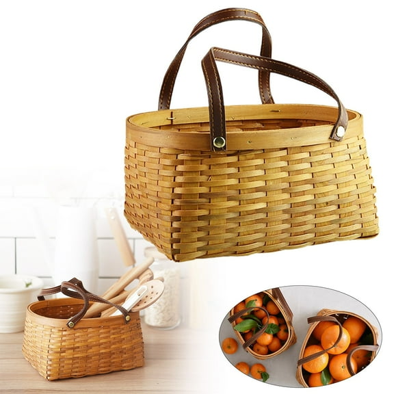 Home Textile Storage,Hanging Wicker Basket Hand Woven Wood Storage Basket Portable Wall Hanging Flower Basket Organizer Fruit Vegetable Rattan Box Home Decoration Height