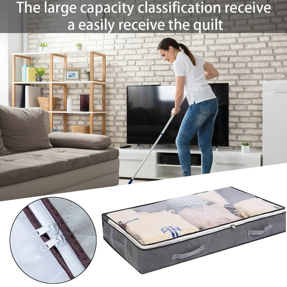 Home Textile Storage for Home Large Capacity Underbed Storage Bags with Clear Window and Reinforced Handles Zippered Non Woven Organizer for Comforters Blankets Clothes Easy