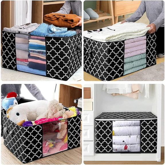 Home Textile Storage Home Organization Container for Comforters Bedding with Reinforced Handle and Clear Window Sturdy Zippers Ideal Seasonal Storage Black