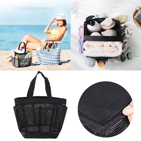 Home Textile Storage Mesh Toiletry Bag Large Capacity Portable Handbag Shower Bag with 8 Pockets for College Dorm Beach Swimming Gym