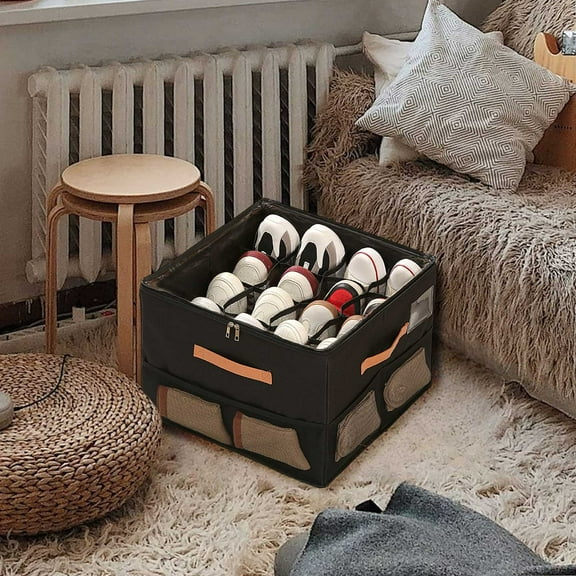 Home Textile Storage Organizer Foldable Shoe Clothes Organizer with Side Pockets Durable Fabric PP Board for Living Room Bedroom Indoor Use Space Saving Storage Solution