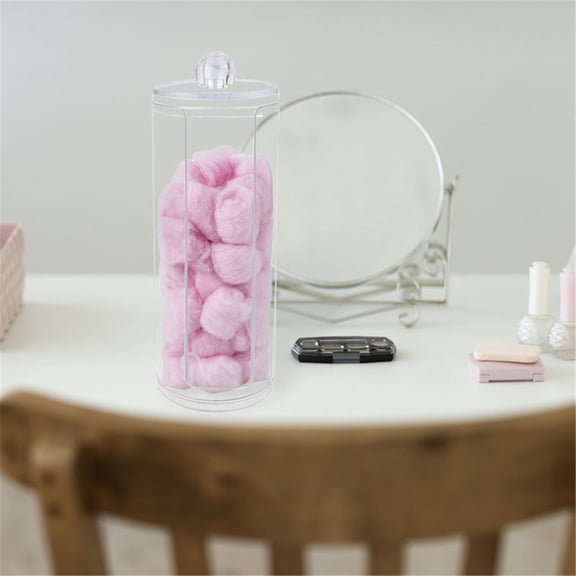 Home Textile Storage Organizers for Cosmetic Accessories Round Acrylic Dispenser with Cylindrical Storage Bottle and Pad Practical Household Solution