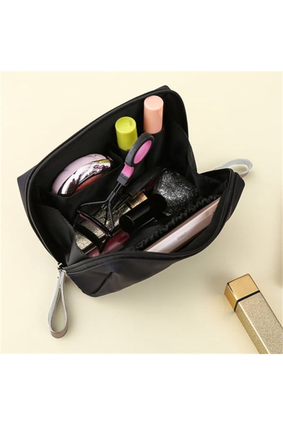 Waterproof Adult Dacron Cosmetic Bags Makeup Bag with Belt, Floral, Black, 1 Piece