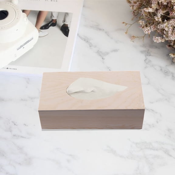 Home Textile Storage Product Title Unfinished Wood Tissue Rectangular Handmade Tissue Boxes Tabletop Napkin Dispenser For Arts Crafts Home Decoration,9.4 in,Beige