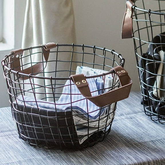 Home Textile Storage,Round Wire Basket With Handles Black Dirty Clothes Basket Dirty Clothes Storage Basket Art Retro Dirty Sundries Basket Laundry Basket Bathroom