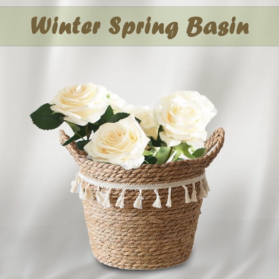 Home Textile Storage,Seagrass Wicker Basket Flower Pot Folding Basket Storage Basket Decoration