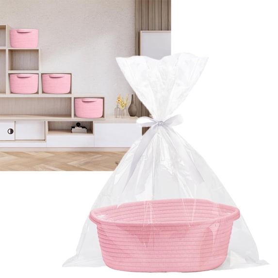 Home Textile Storage,Small Basket With Gift Bag And Ribbons 12"x 8" X 5" Cute Small Woven Basket Rope Shelf Toys Storage Basket With Handle Decorative Empty Gift Basket