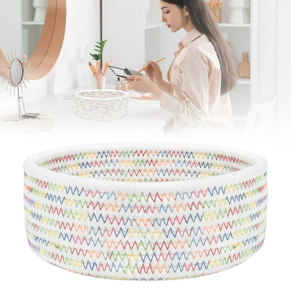 Home Textile Storage,Small Woven Baskets Tiny Oval Shallow Storage Baskets Mini Cotton Rope Empty Decorative Basket Boho Little Organizer For Nursery Room Kids Baby Dog Toy Gifts