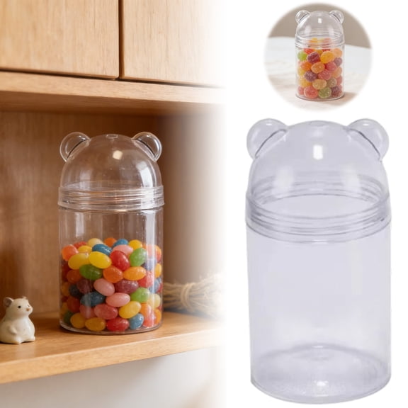 Home Textile Storage Solution for Everyday Kitchens and Travel - Container with Cartoon Bear Head Design for Easy Food Organization and Portable Use, 15.2 cm×8 cm, Clear
