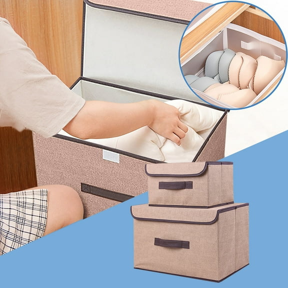 Home Textile Storage Storage Case Beige: Large+Small-Storage Box Foldable Clothing And Miscellaneous Portable Dustproof Storage Box With Cover Foldable Storage Box（Large+Small)
