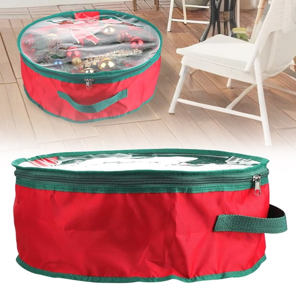 Home Textile Storage,Valentine’s Day Wreath Storage Bag 20 Inch, Holiday Garland Storage Container with Clear Window, Zippered Fabric Organizer with Reinforced Handle for Valentine Decorations