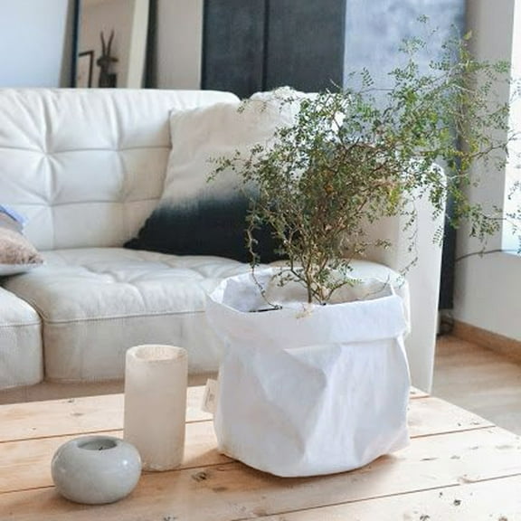Home Textile Storage,Washable Kraft Paper Bag Plant Flowers Pots Multifunction Home Storage Bag White