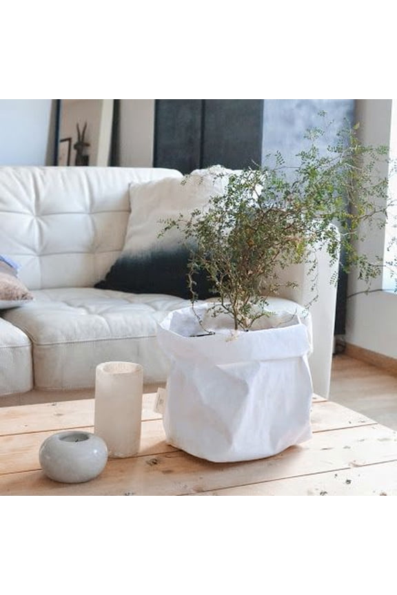 Home Textile Storage,Washable Kraft Paper Bag Plant Flowers Pots Multifunction Home Storage Bag White