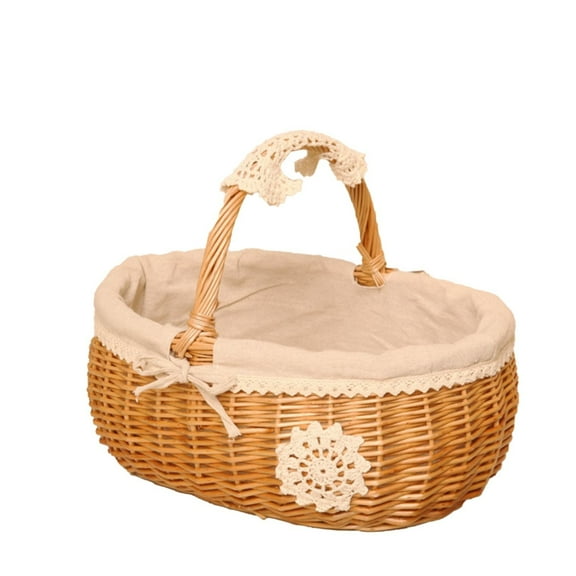 Home Textile Storage,Wicker Shopping Basket Picnic Basket With Removable Cloth Handmade Woven Rattan Picnic Basket For Camping Party