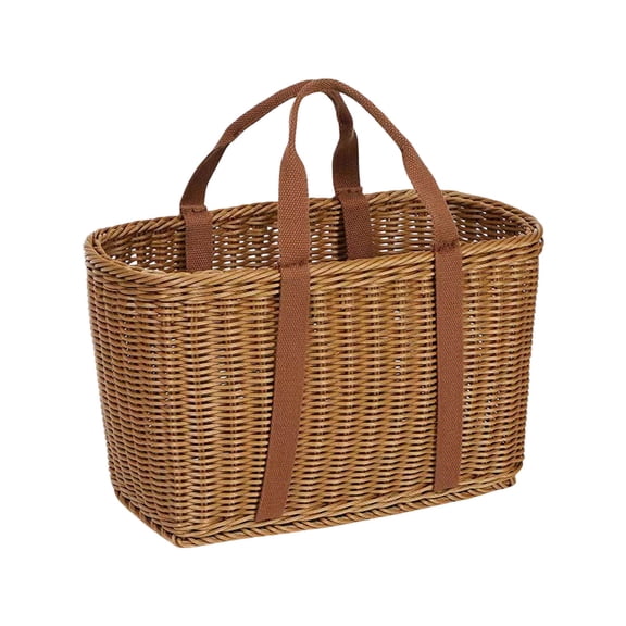 Home Textile Storage Tote for Everyday Use, Handwoven Wicker with Handles for Grocery Market Picnic Foraging Flower Gathering and Home Organization