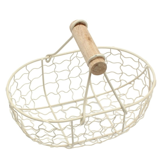 Home Textile Storage Wire With Wooden Handles - Country Style Chicken Wire Egg And Gathering For Kitchen Or Pantry Organizing