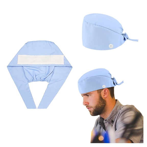 Home Textile Storage,Working Cap Sweatband Bouffant Turban Hat Button Tie Back Adjustable Sweat strip