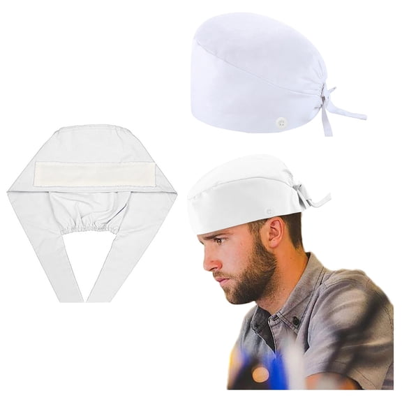 Home Textile Storage,Working Cap Sweatband Bouffant Turban Hat Button Tie Back Adjustable Sweat strip