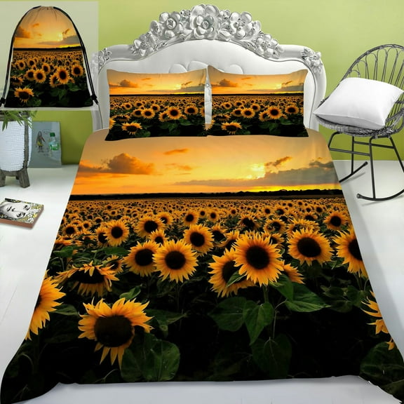 Home Textile Sunflower 3D Print Bedding Set Woman Duvet Cover Set with Cloth Bag Bedding Cover Suit,Queen (90"x90")
