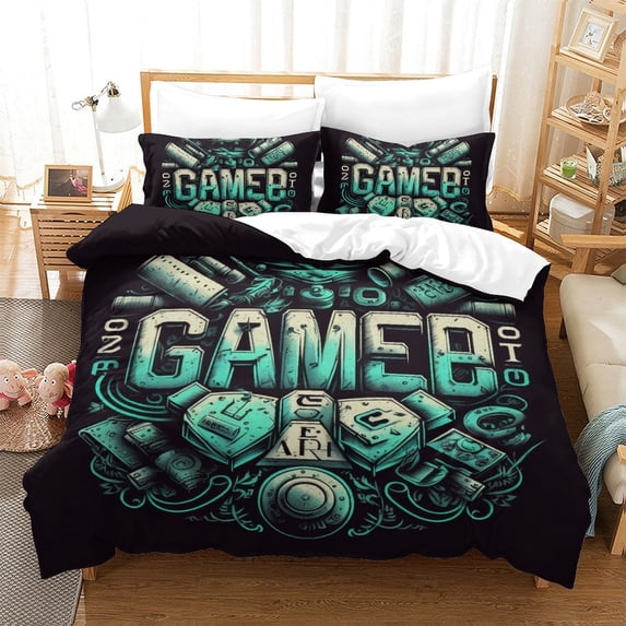 Home Textiles 2/3pcs Bedding Cover Set Game Handle Printed Comforter Cover Set for Adult,King (90"x104")