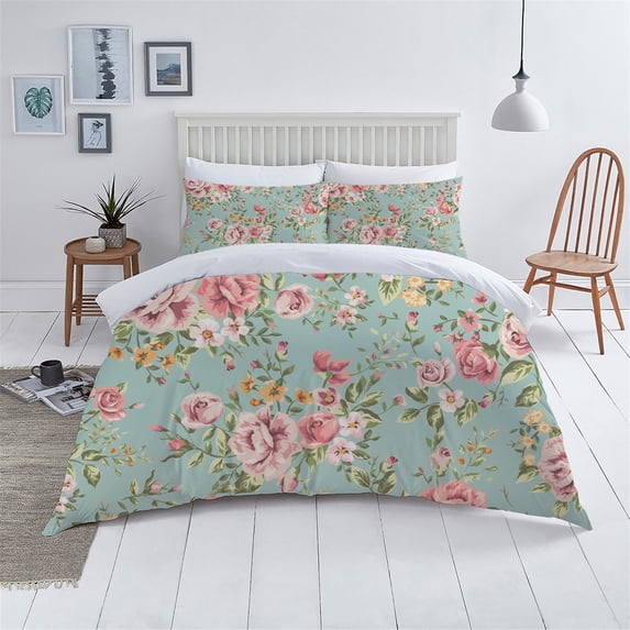 Home Textiles Bedding Cover Set Green Home Bed Set Flower Painting Luxury Duvet Cover Set,Full (80"x90")
