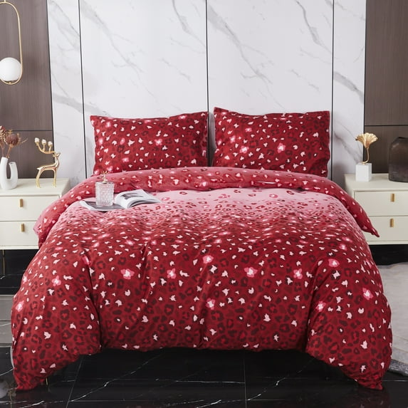 Home Textiles Comforter Cover Sets With Pillowcase Bedclothes Red Leopard Print Bedding Cover Set,Full (80"x90")