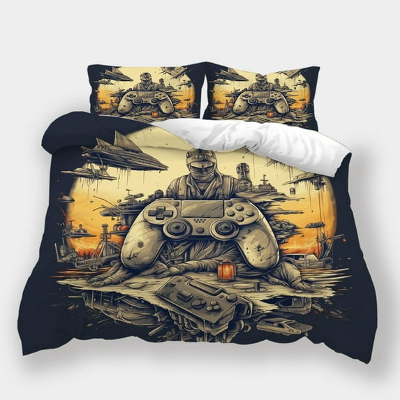 Home Textiles Fashion Bedding Set Children Cartoon Game Handle Printing Duvet Cover Pillowcase,Queen (90"x90")