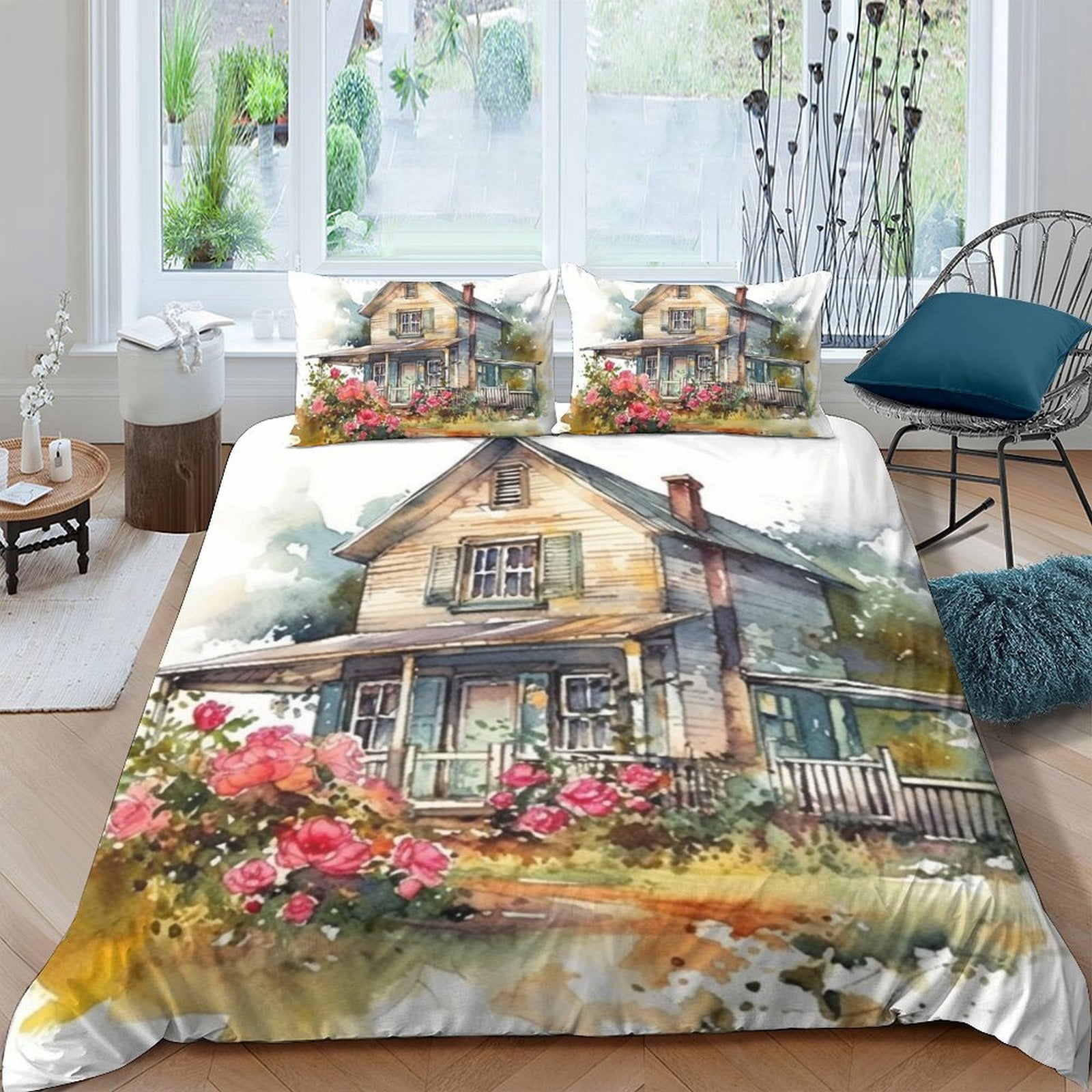 Home textiles garden flower house printed comforter cover set girl
