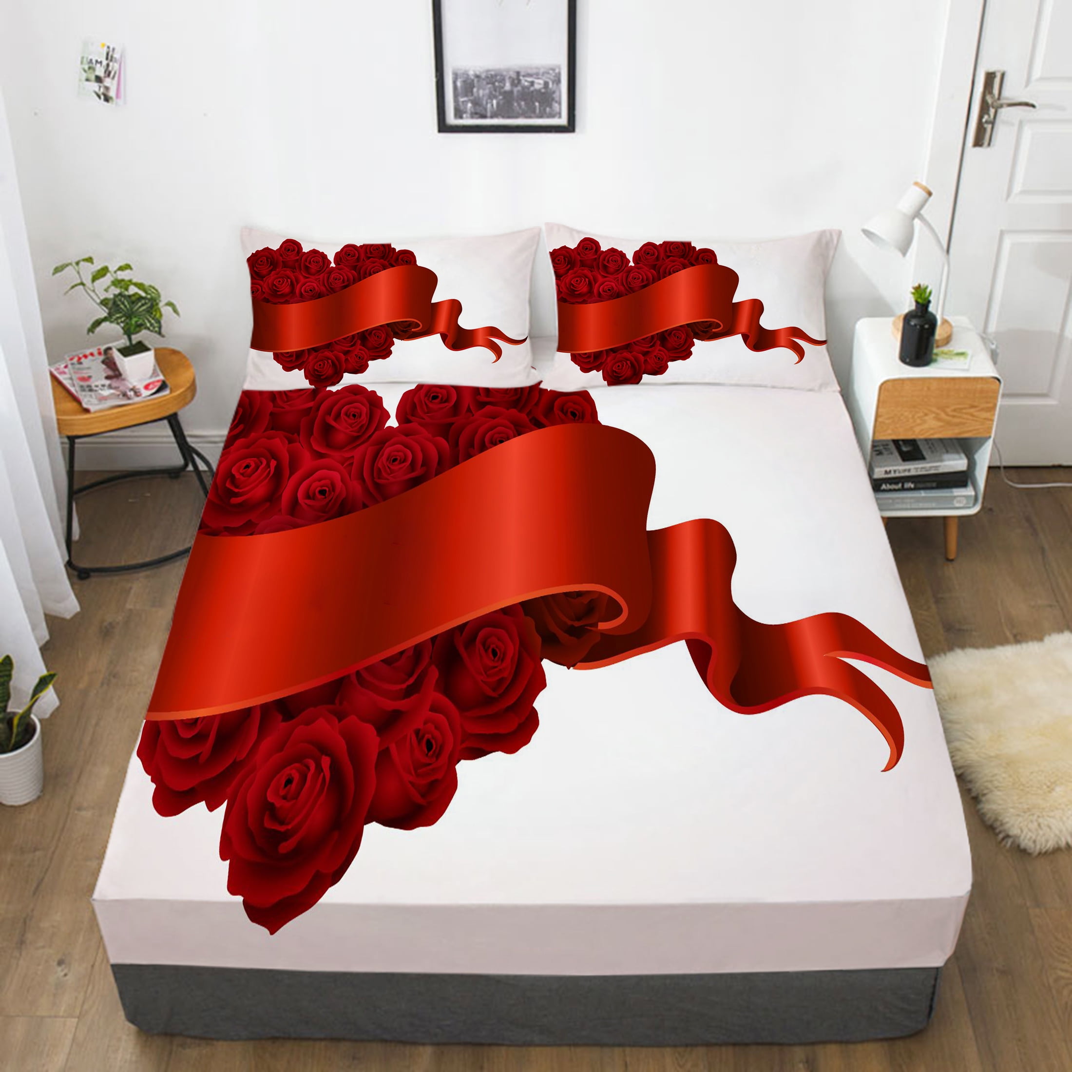 Home Textiles Happy Valentine's Day Bed Gift Adult Festival Love Fitted