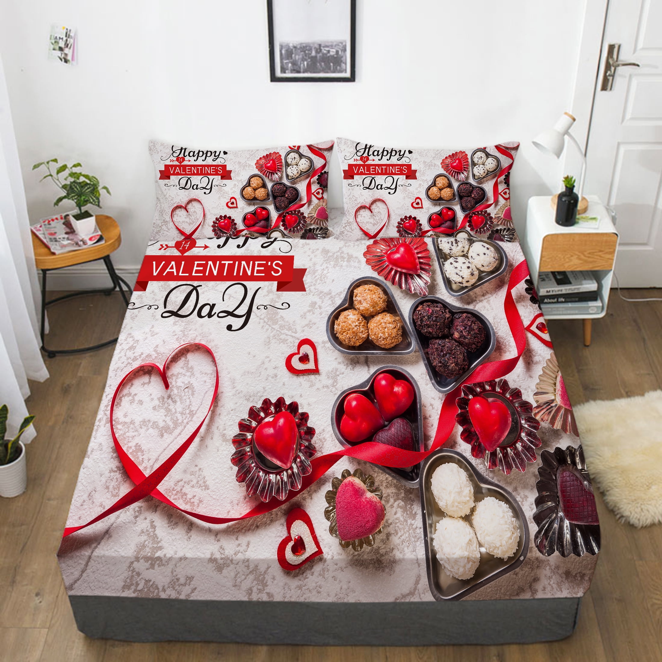 Home Textiles Happy Valentine's Day Bed Gift Adult Festival Love Fitted