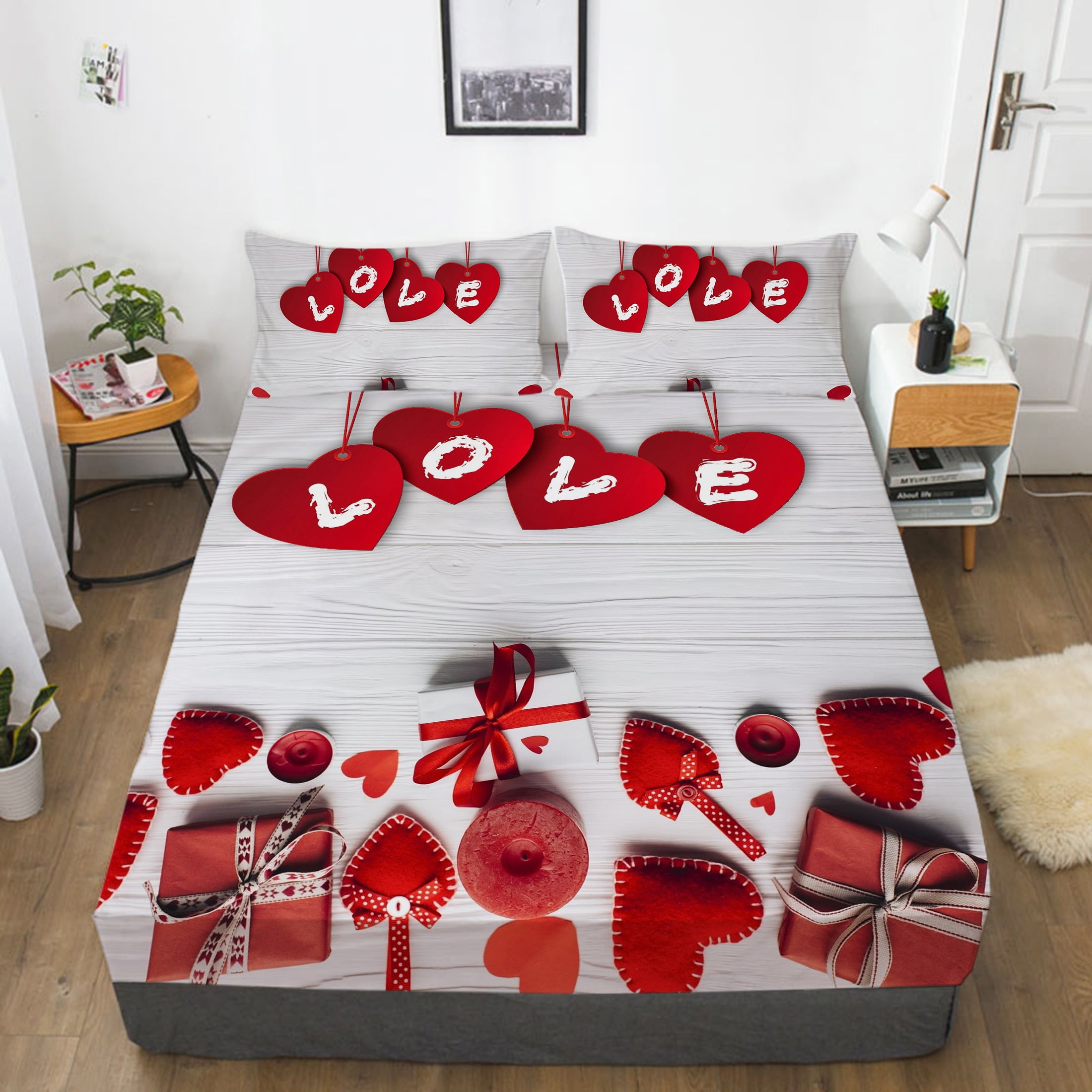Home Textiles Happy Valentine's Day Bed Gift Adult Festival Love Fitted