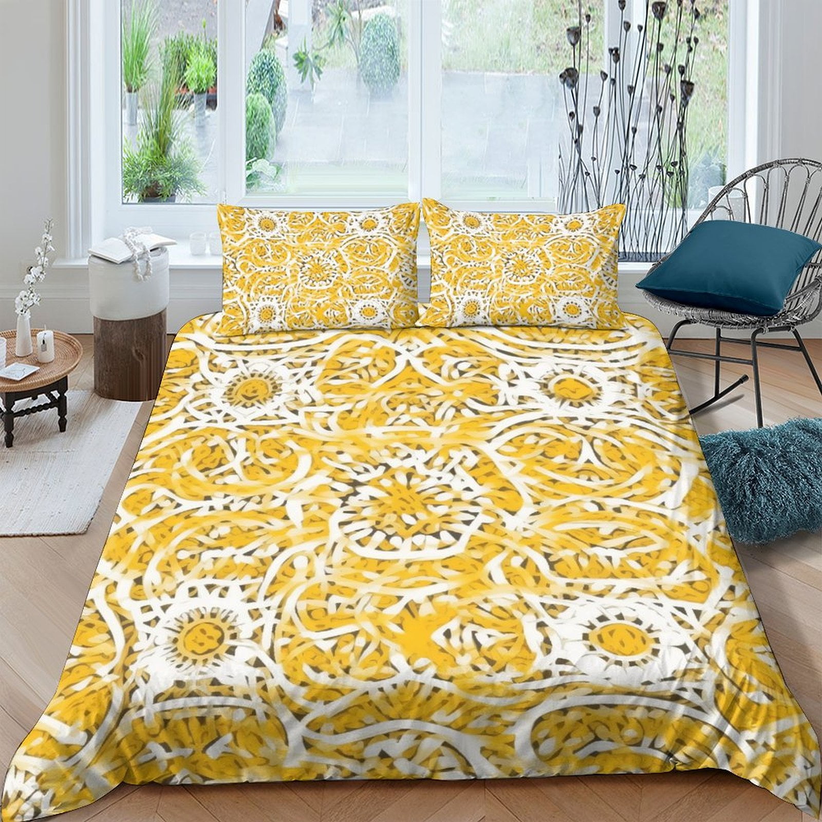 Home Textiles Yellow Abstract Flower Printed Duvet Cover Set Girl Woman