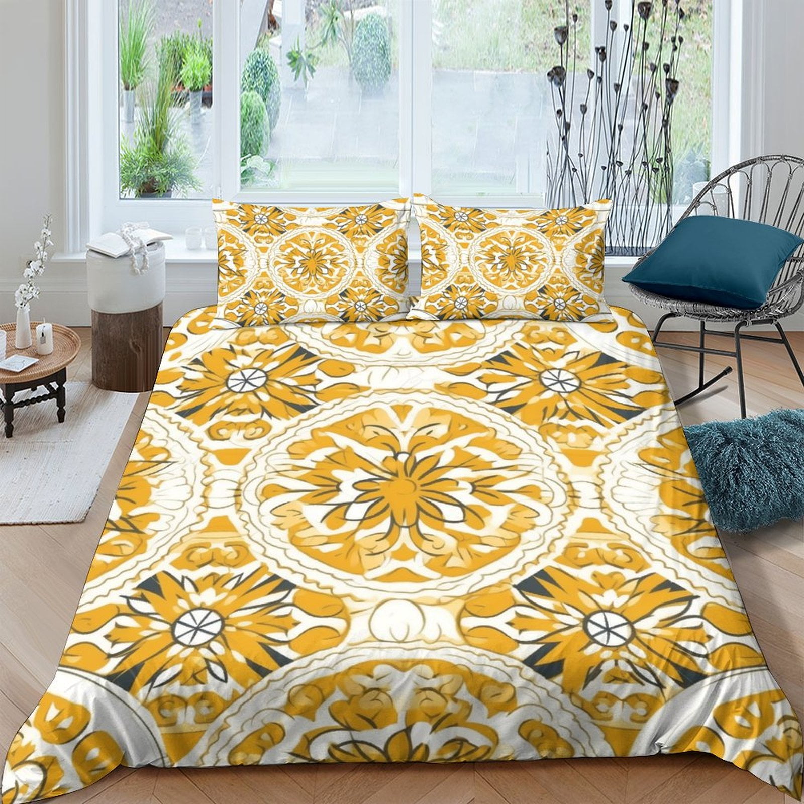 Home Textiles Yellow Abstract Flower Printed Duvet Cover Set Girl Woman