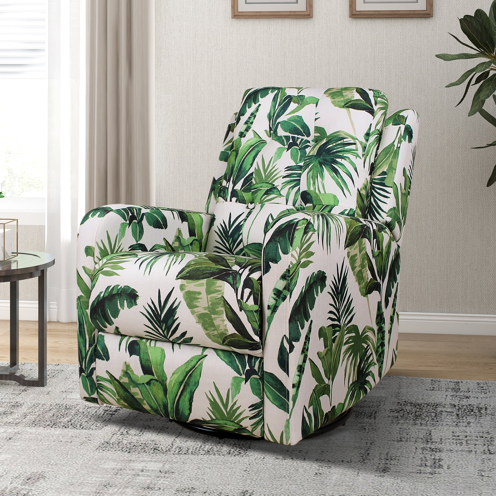 [NEW ARRIVAL] 360° Swivel Rocking Recliner Chair – Manual Glider Armless Single Sofa with Adjustable Backrest, Footrest & Pillows, Corduroy Upholstery for Living Room or Small Spaces, Beige