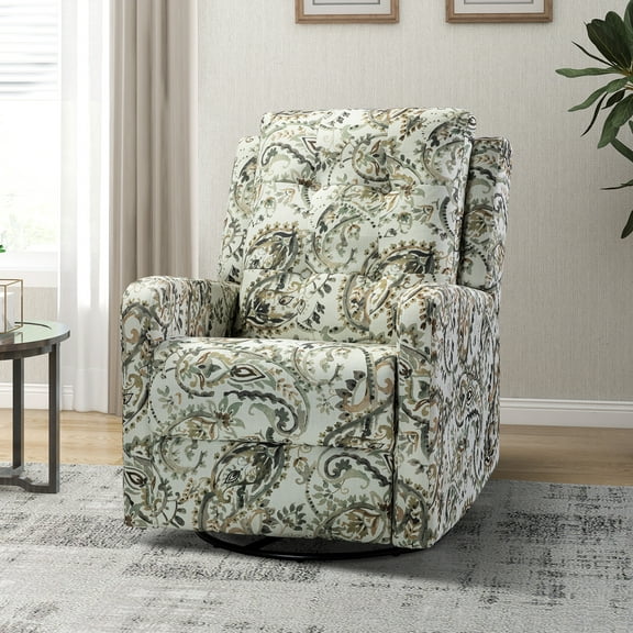 Home Theater 360 Swivel Rocking Recliner Glider Rocker Chair Nursery Backrest Footrest Fabric Armchair Sofa for Living Room Entertainment Sage
