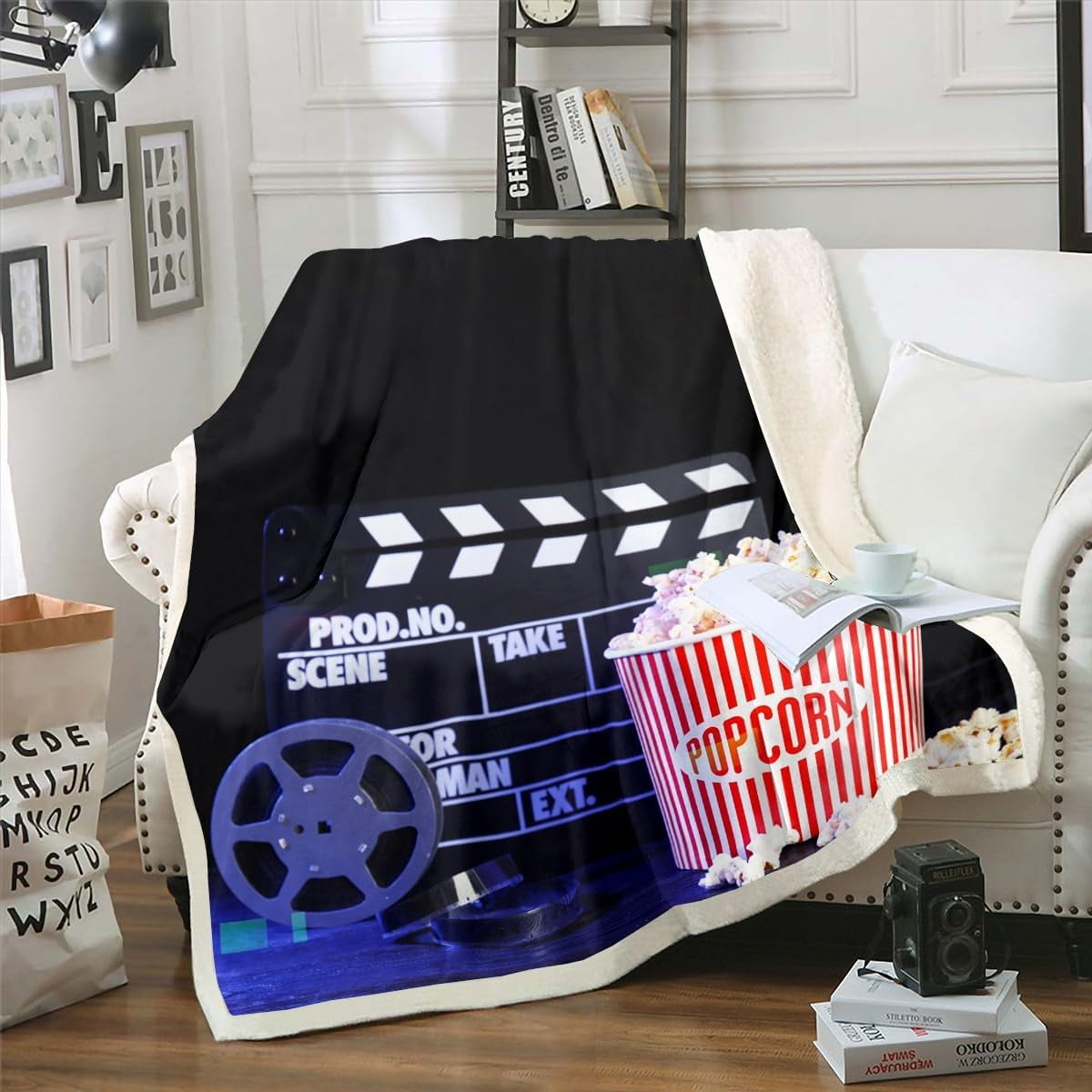 Home Theater Decor Blanket Vintage Cinema Style Throw Blanket for