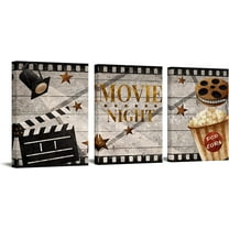 Home Theater Movie Room Decor Canvas Wall Art Movie Night Movie Theatre Decor Sign Home Wall on 12"x16"x3 Panels