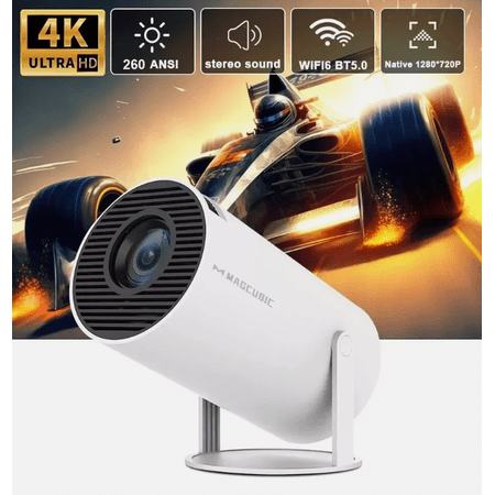 HY300 PRO Mini Projector, 4K 1080P Support Portable Projector 180° Rotatable 130'' Screen Movie Projector Auto Keystone Compatible for Laptop, PC, Smartphone